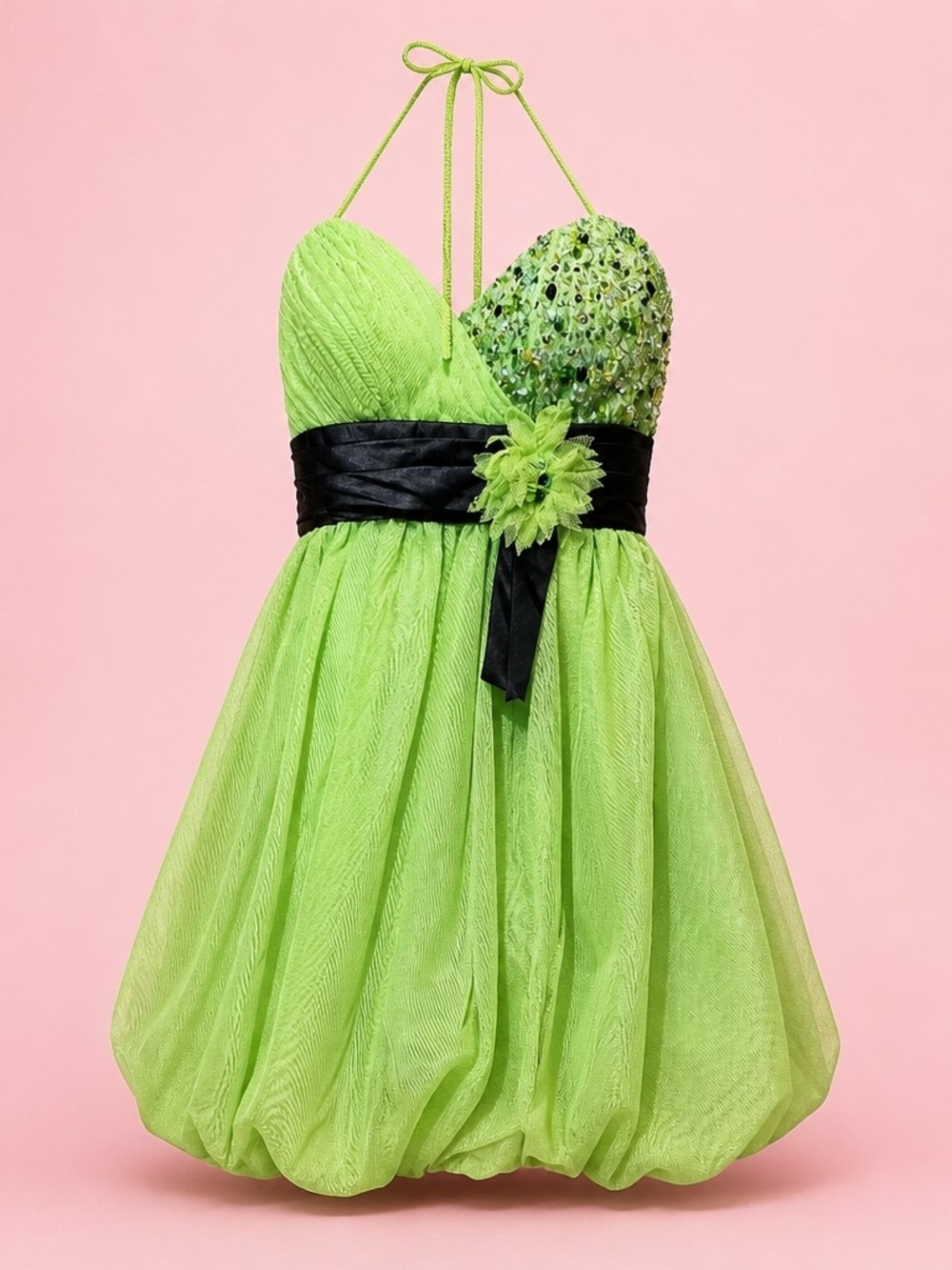 Val Stefani Size 10 Green Beaded Halter Short Homecoming Prom Dress 4022